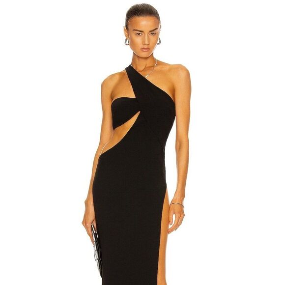 New NWT MONOT Cutout One Shoulder Maxi Dress in Black FWRD - Picture 1 of 4